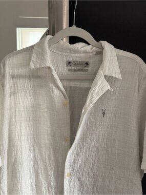 All Saints White Relaxed Button-Down Linen Shirt